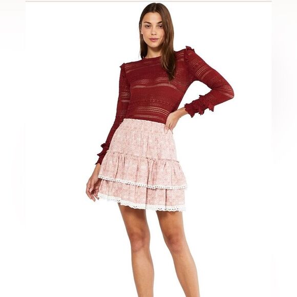 Misa Los Angeles Pink Tiered Mini Skirt - the Banu in Pink Tile - Picture 1 of 10